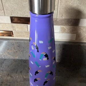 Sip By S'Well  Water Bottle 15 oz  Stainless Steel  Toucans Purple Background